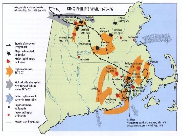 � Wampanoags have better of initial skirmishes � Nipmuc, Narragansett, Pocasset and Pocomtuck joining