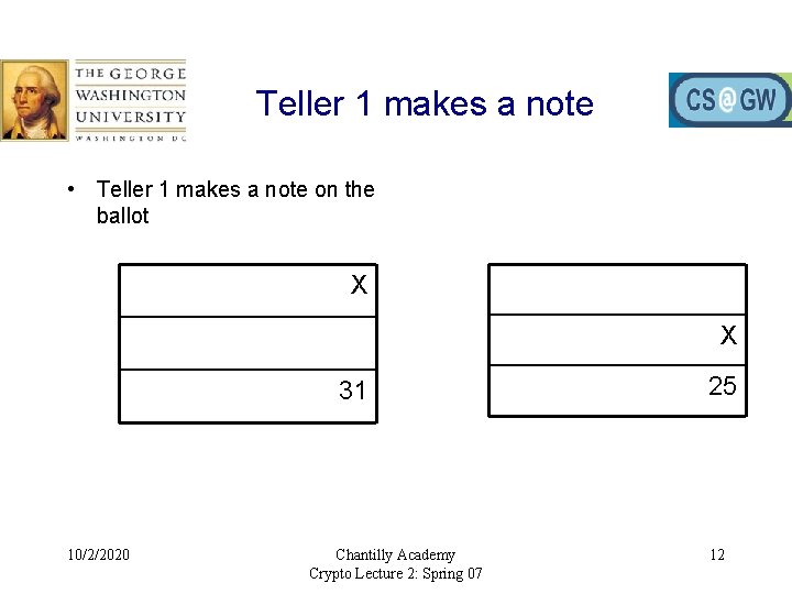 Teller 1 makes a note • Teller 1 makes a note on the ballot