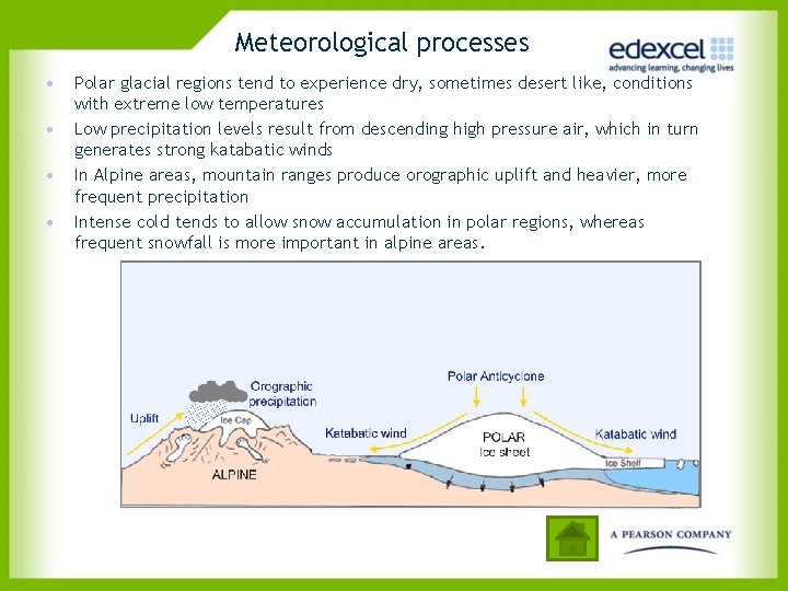 Meteorological processes • • Polar glacial regions tend to experience dry, sometimes desert like,