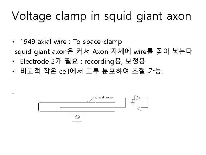 Voltage clamp in squid giant axon • 1949 axial wire : To space-clamp squid