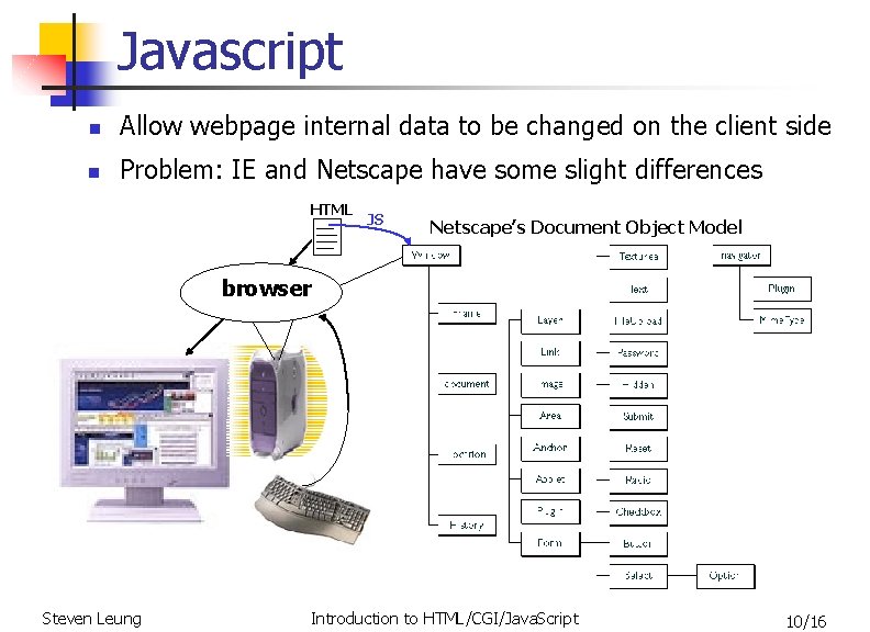 Javascript n Allow webpage internal data to be changed on the client side n