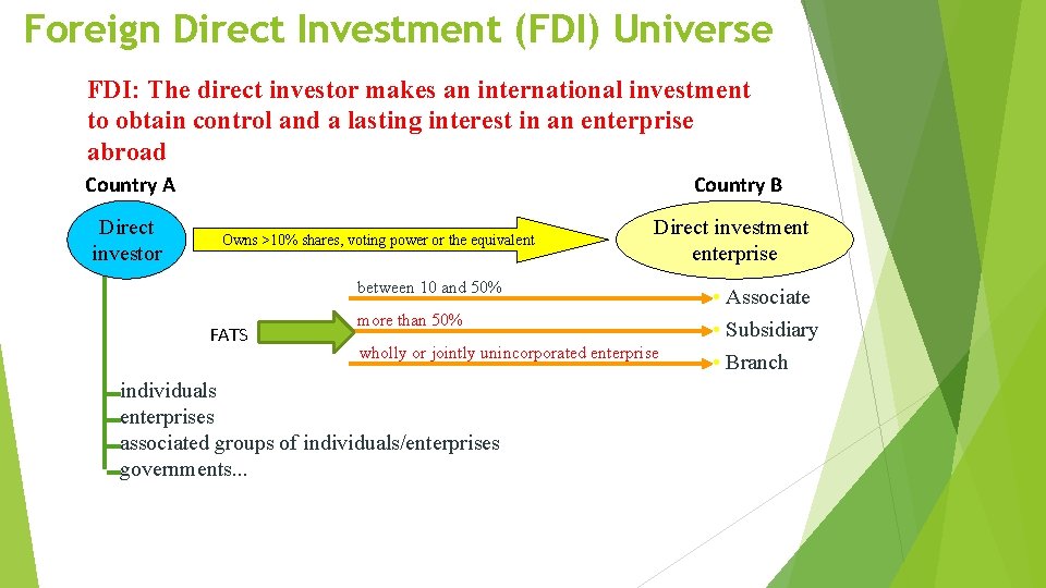 Foreign Direct Investment (FDI) Universe FDI: The direct investor makes an international investment to Foreign Direct Investment (FDI) Universe FDI: The direct investor makes an international investment to
