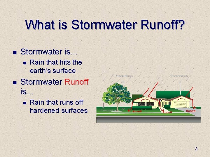 What is Stormwater Runoff? n Stormwater is… n n Rain that hits the earth’s