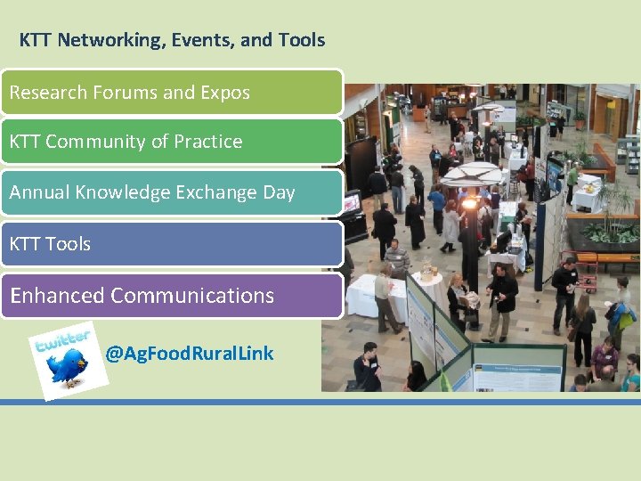 KTT Networking, Events, and Tools Research Forums and Expos KTT Community of Practice Annual