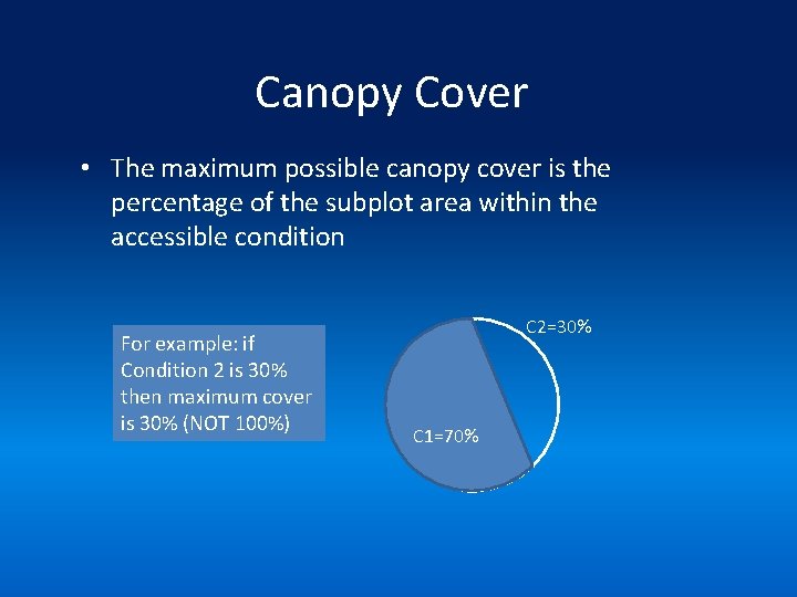 Canopy Cover • The maximum possible canopy cover is the percentage of the subplot