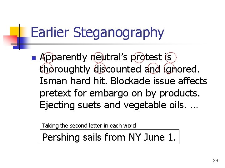 Earlier Steganography n Apparently neutral’s protest is thoroughtly discounted and ignored. Isman hard hit.