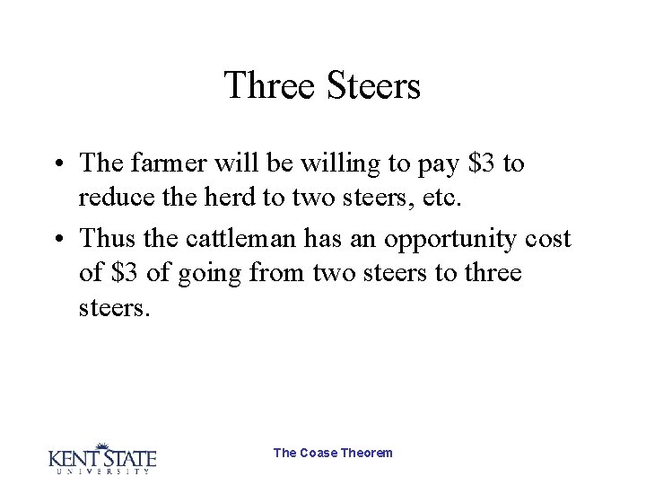 Three Steers • The farmer will be willing to pay $3 to reduce the
