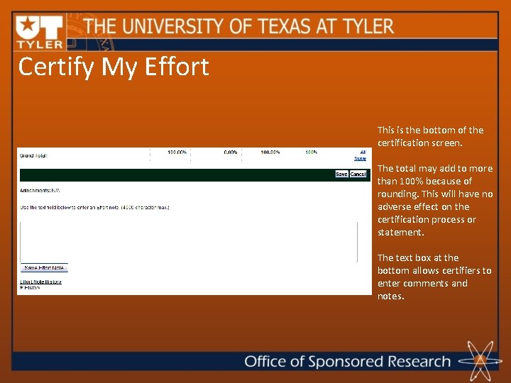 Certify My Effort This is the bottom of the certification screen. The total may