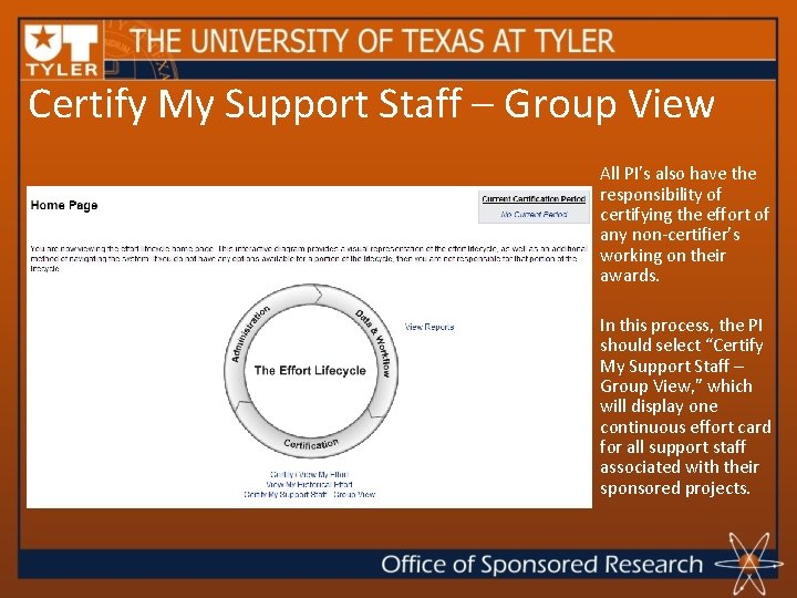 Certify My Support Staff – Group View All PI’s also have the responsibility of