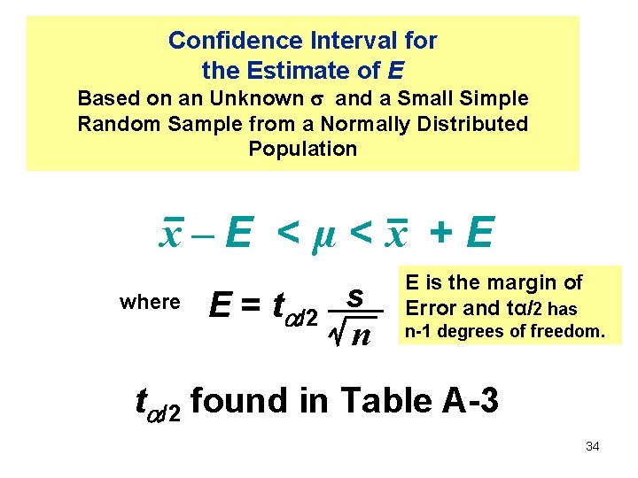 Confidence Interval for the Estimate of E Based on an Unknown and a Small