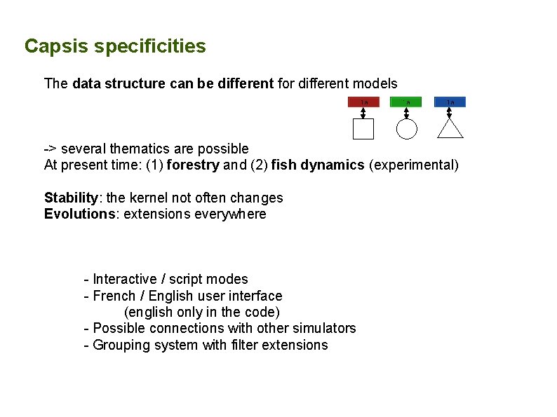 Capsis specificities The data structure can be different for different models -> several thematics