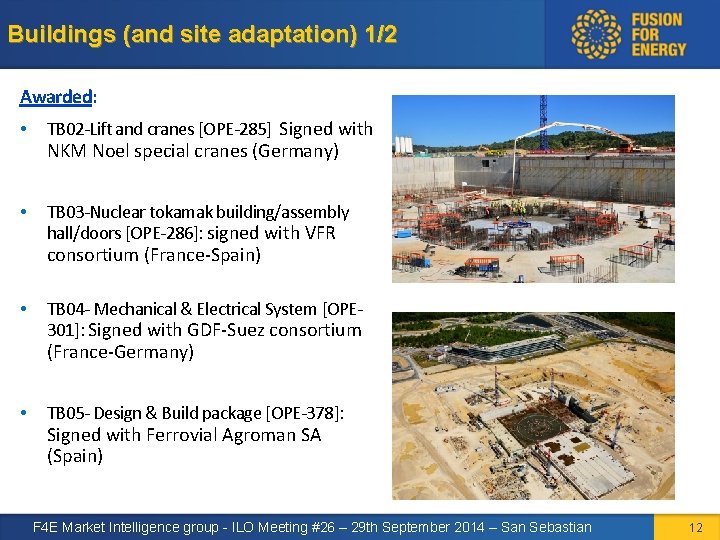 Buildings (and site adaptation) 1/2 Awarded: • TB 02 -Lift and cranes [OPE-285] Signed