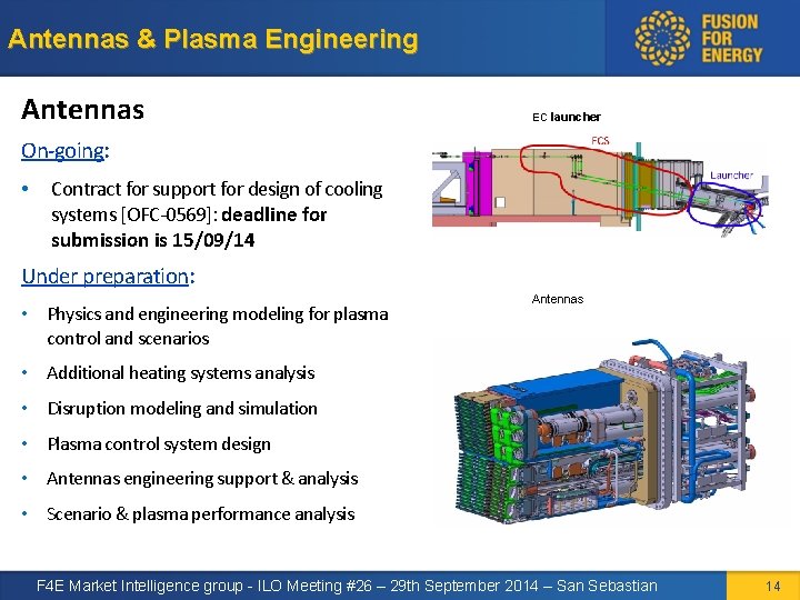 Antennas & Plasma Engineering Antennas EC launcher On-going: • Contract for support for design