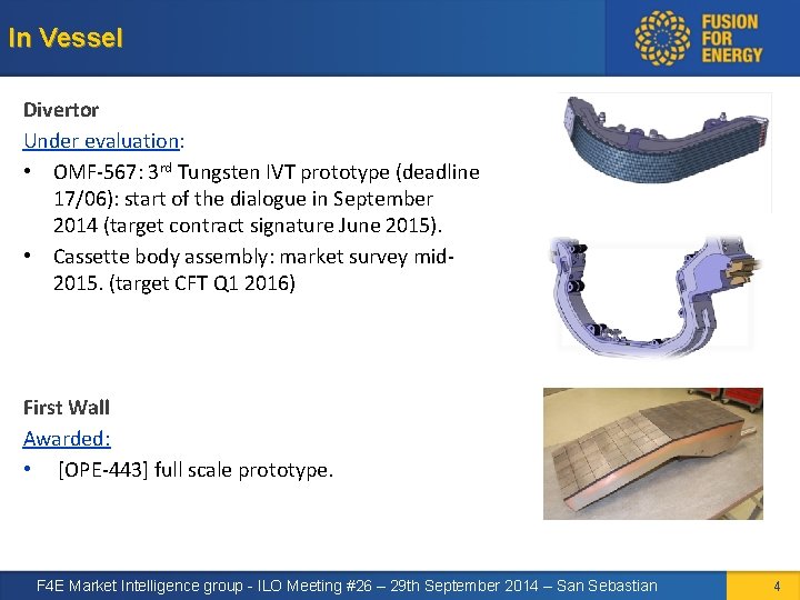 In Vessel Divertor Under evaluation: • OMF-567: 3 rd Tungsten IVT prototype (deadline 17/06):