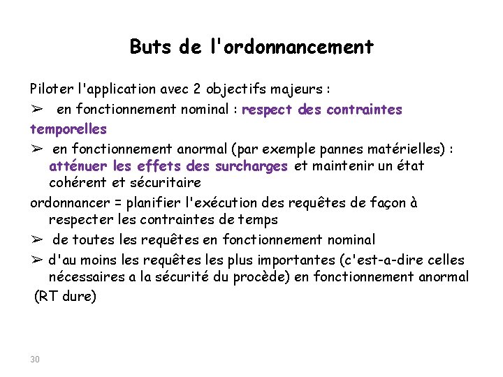 Buts de l'ordonnancement Piloter l'application avec 2 objectifs majeurs : ➢ en fonctionnement nominal