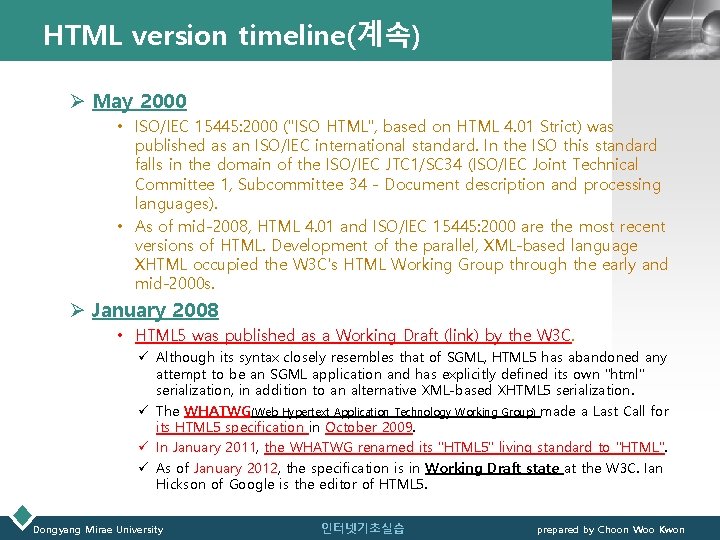 Html Version Official HTML Origin LOGO Tim BernersLee proposed and prototyped
