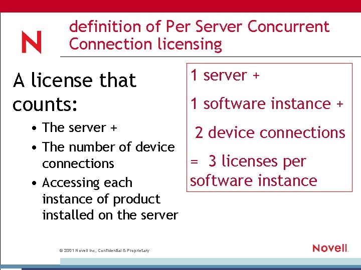 definition of Per Server Concurrent Connection licensing A license that counts: 1 server +