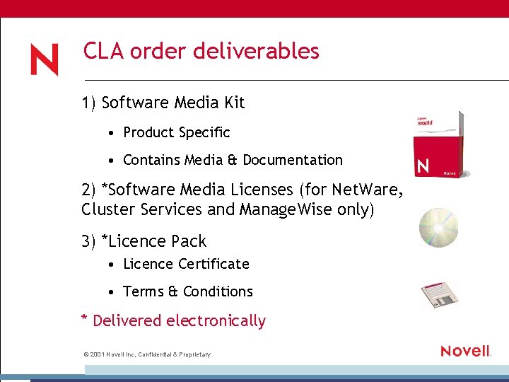 CLA order deliverables 1) Software Media Kit • Product Specific • Contains Media &