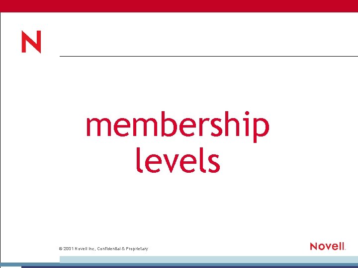 membership levels © 2001 Novell Inc, Confidential & Proprietary 