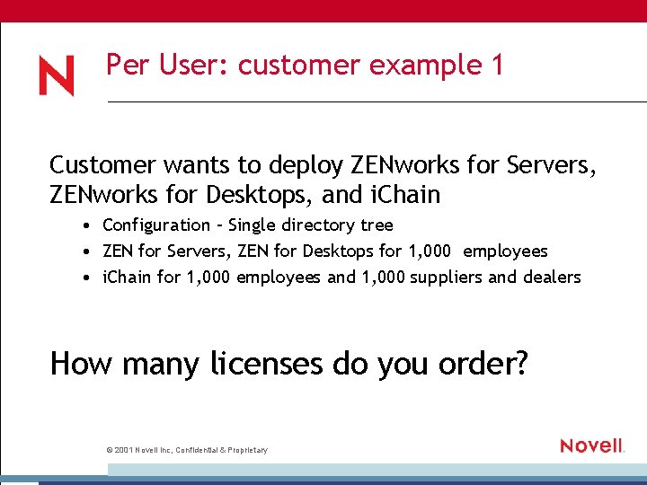 Per User: customer example 1 Customer wants to deploy ZENworks for Servers, ZENworks for