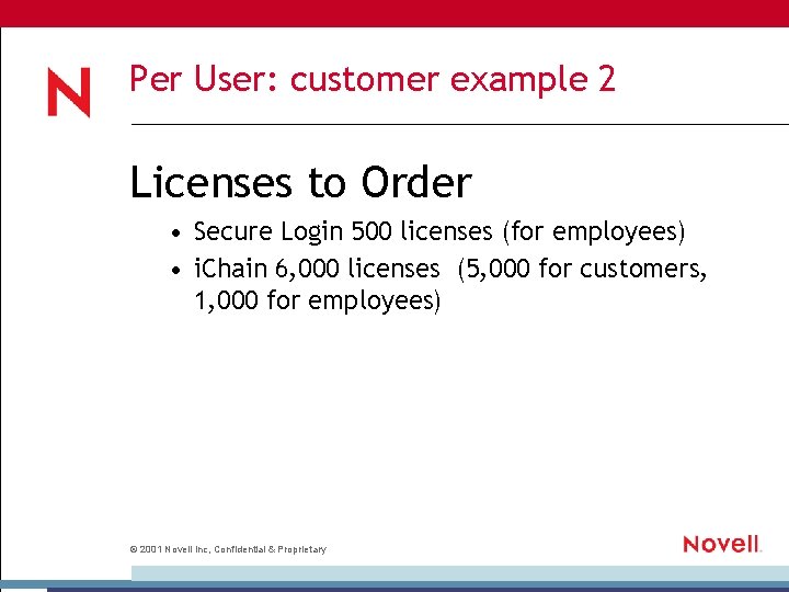 Per User: customer example 2 Licenses to Order • Secure Login 500 licenses (for