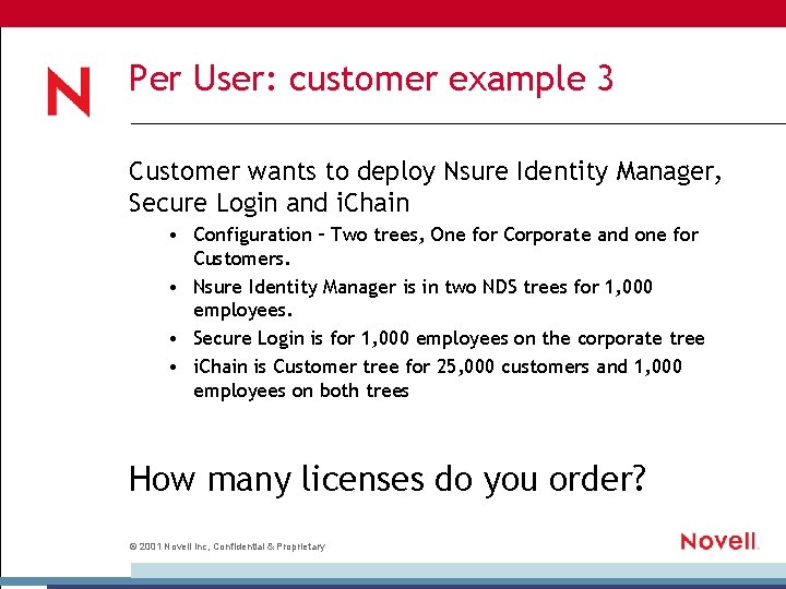 Per User: customer example 3 Customer wants to deploy Nsure Identity Manager, Secure Login