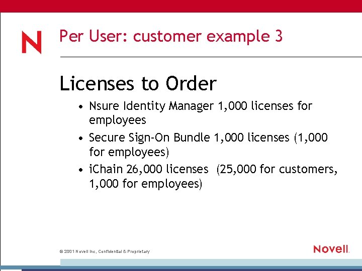 Per User: customer example 3 Licenses to Order • Nsure Identity Manager 1, 000