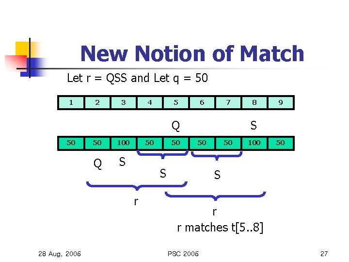 New Notion of Match Let r = QSS and Let q = 50 1