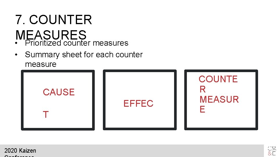 7. COUNTER MEASURES • Prioritized counter measures • Summary sheet for each counter measure