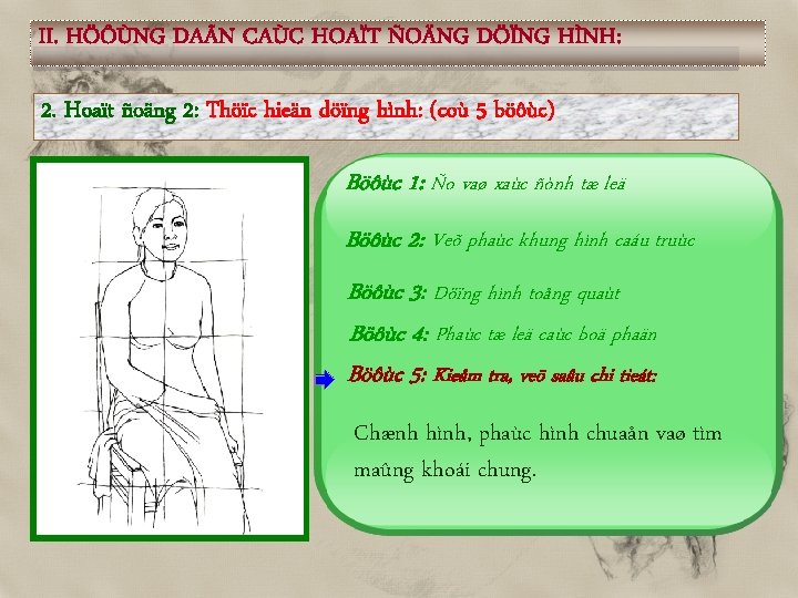 II. HÖÔÙNG DAÃN CAÙC HOAÏT ÑOÄNG DÖÏNG HÌNH: 2. Hoaït ñoäng 2: Thöïc hieän