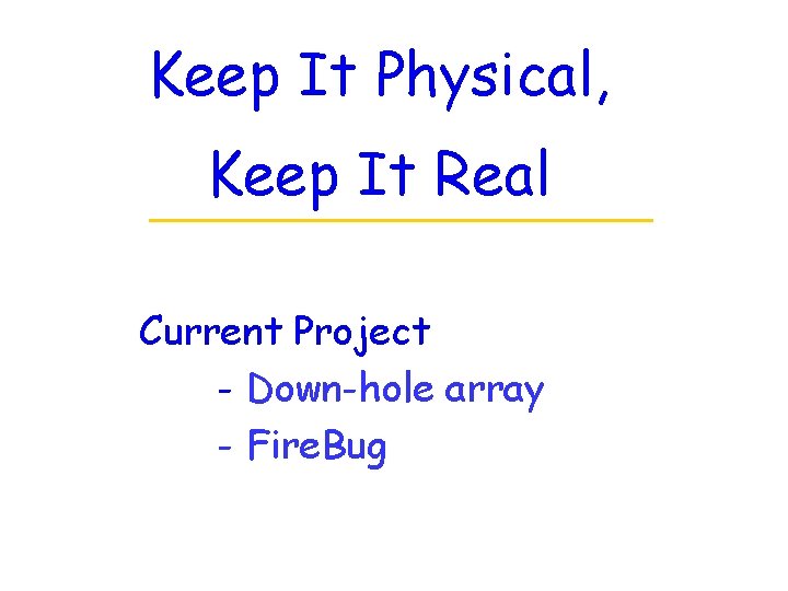 Keep It Physical, Keep It Real Current Project - Down-hole array - Fire. Bug