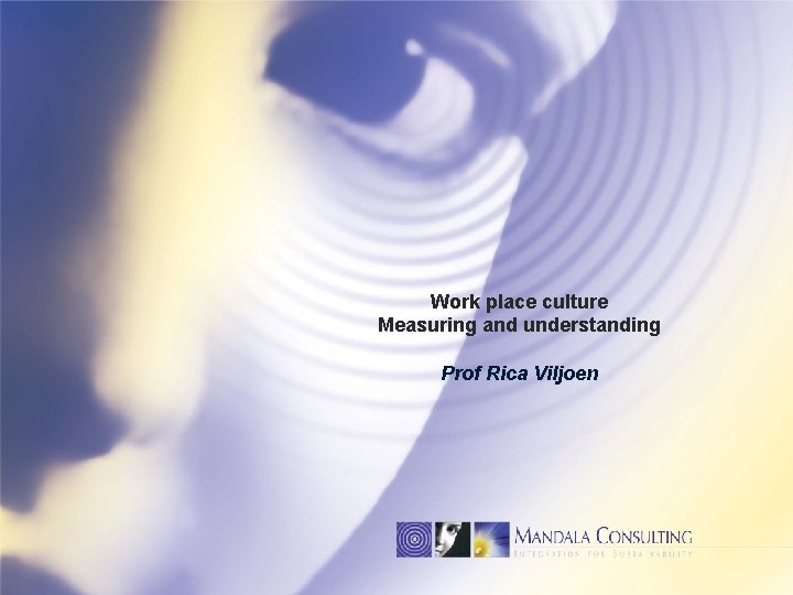 Work place culture Measuring and understanding Prof Rica Viljoen 