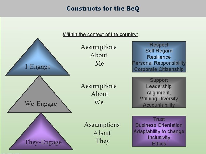 Constructs for the Be. Q Within the context of the country: I-Engage We-Engage They-Engage