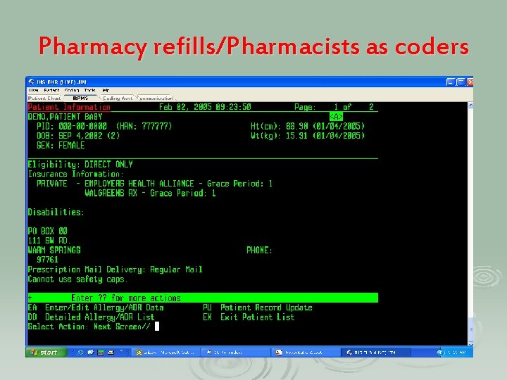 Pharmacy refills/Pharmacists as coders 