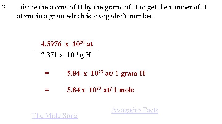 3. Divide the atoms of H by the grams of H to get the