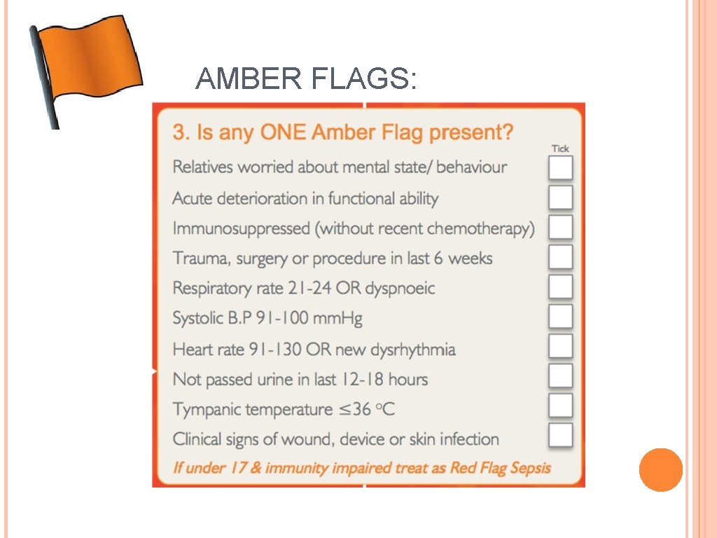 AMBER FLAGS: 