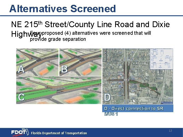 Alternatives Screened NE 215 th Street/County Line Road and Dixie • Four proposed (4)