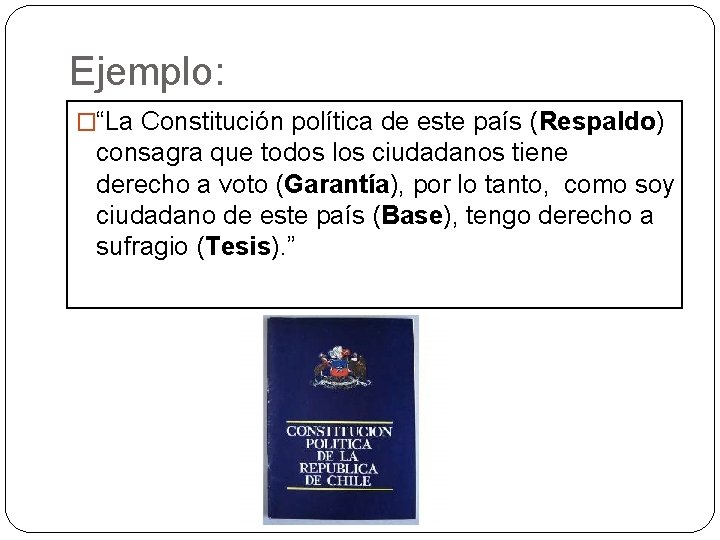 Ejemplo: �“La Constitución política de este país (Respaldo) consagra que todos los ciudadanos tiene