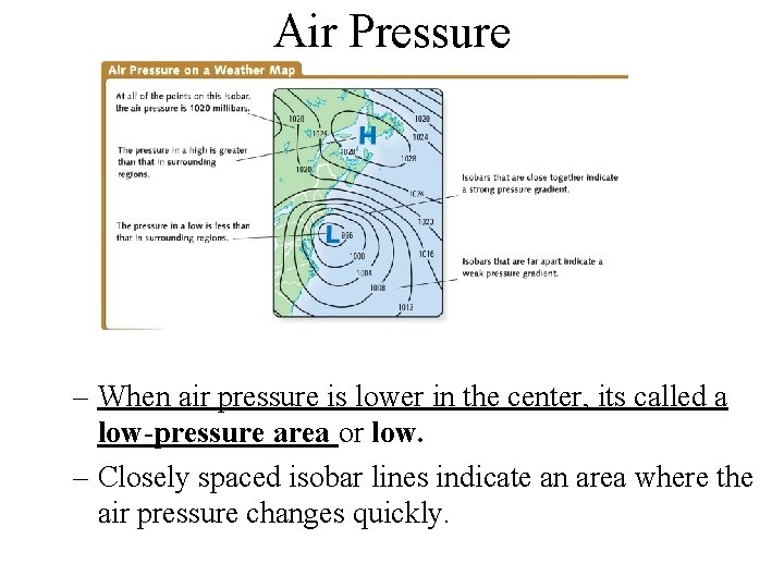 Air Pressure – When air pressure is lower in the center, its called a