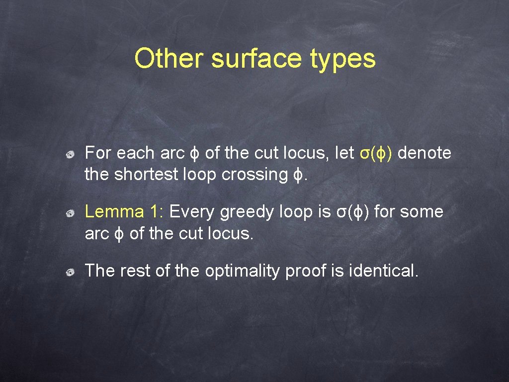Other surface types For each arc ϕ of the cut locus, let σ(ϕ) denote