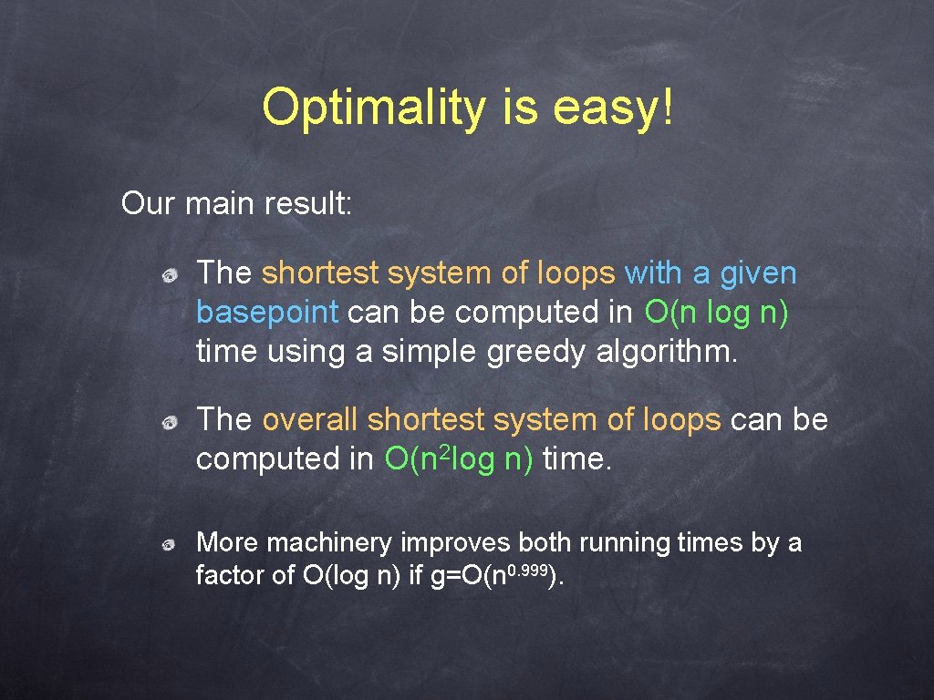 Optimality is easy! Our main result: The shortest system of loops with a given