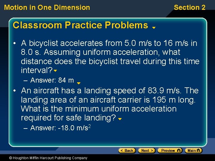 Motion in One Dimension Section 2 Classroom Practice Problems • A bicyclist accelerates from Motion in One Dimension Section 2 Classroom Practice Problems • A bicyclist accelerates from