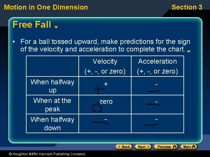 Motion in One Dimension Section 3 Free Fall • For a ball tossed upward, Motion in One Dimension Section 3 Free Fall • For a ball tossed upward,