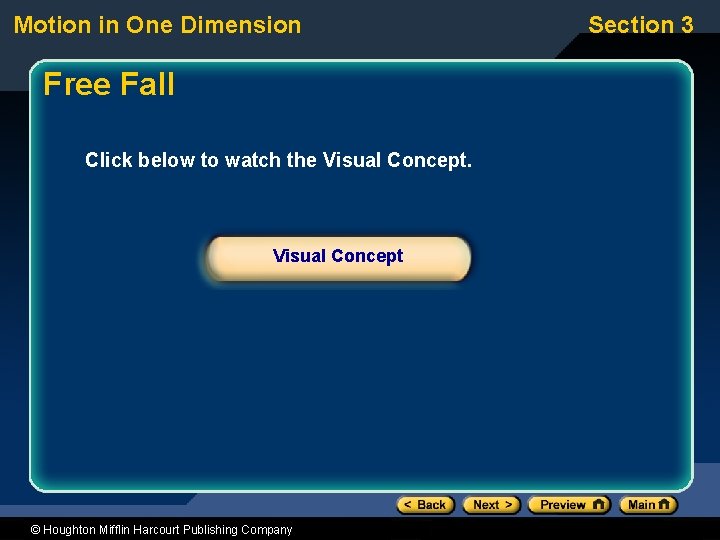 Motion in One Dimension Free Fall Click below to watch the Visual Concept © Motion in One Dimension Free Fall Click below to watch the Visual Concept ©