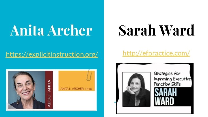 Anita Archer Sarah Ward https: //explicitinstruction. org/ http: //efpractice. com/ 