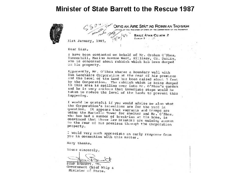 Minister of State Barrett to the Rescue 1987 