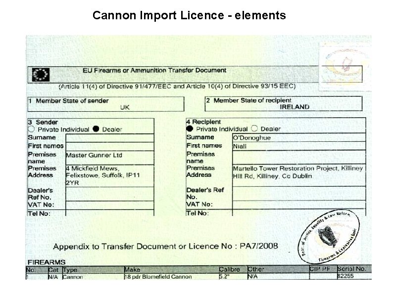 Cannon Import Licence - elements 
