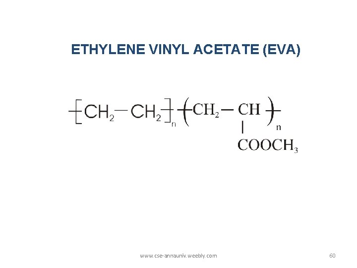 ETHYLENE VINYL ACETATE (EVA) www. cse-annauniv. weebly. com 60 ETHYLENE VINYL ACETATE (EVA) www. cse-annauniv. weebly. com 60