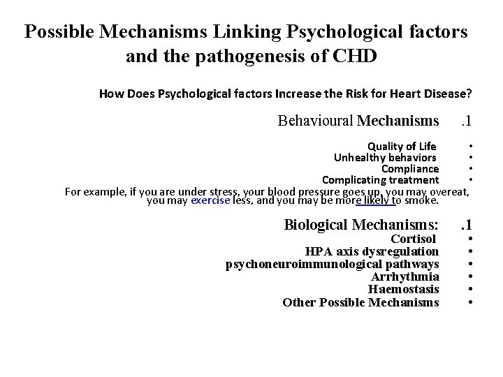 Possible Mechanisms Linking Psychological factors and the pathogenesis of CHD How Does Psychological factors