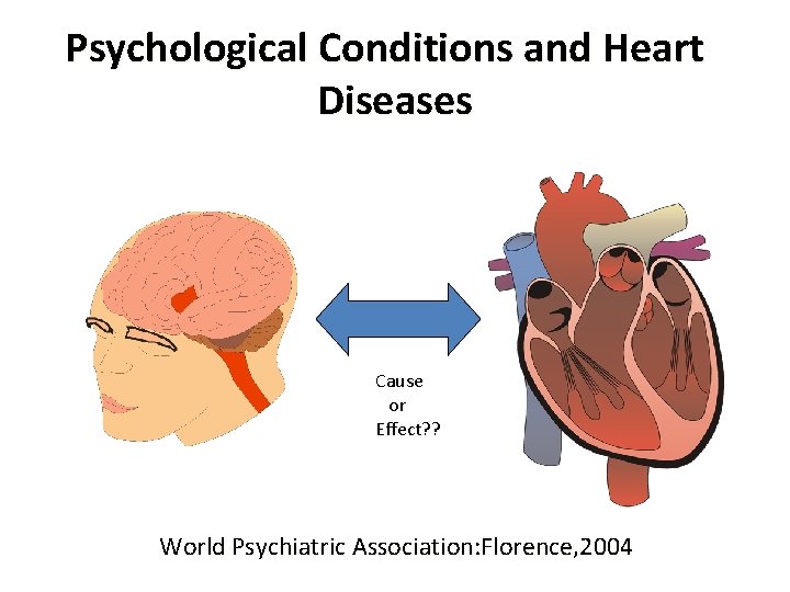 Psychological Conditions and Heart Diseases Cause or Effect? ? World Psychiatric Association: Florence, 2004